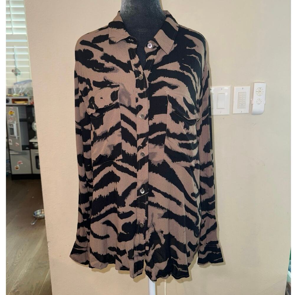 RAILS Cori Mocha Bengal Tiger Print Button Up Blouse XL